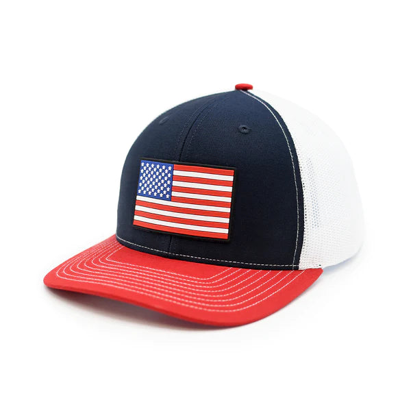 USA Flag Woven Patch Hat - Curved Bill Snapback
