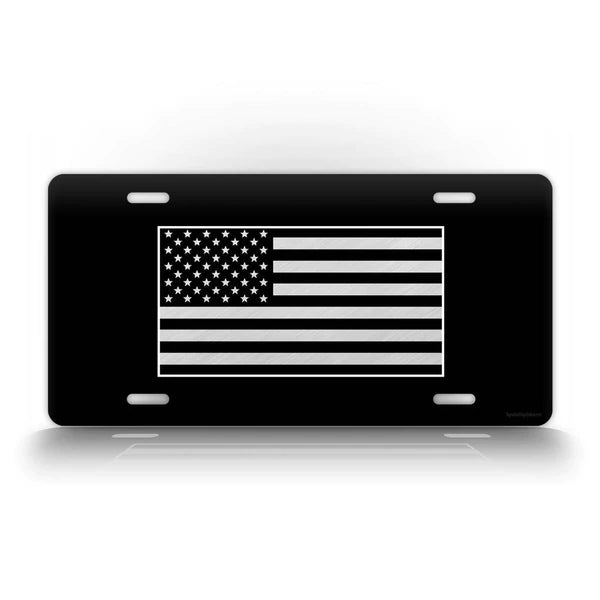 Black and White US Flag License Plate