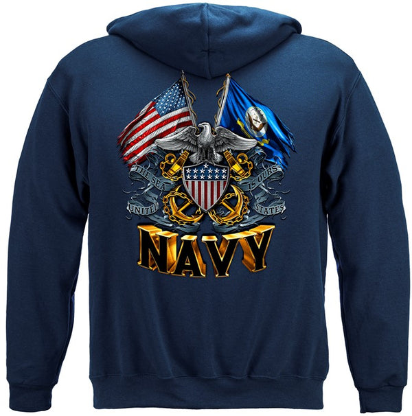 DOUBLE FLAG EAGLE NAVY SHIELD HOODIE