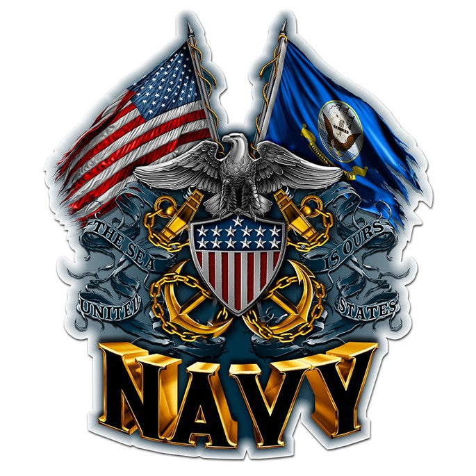 Double Flag Navy Decal