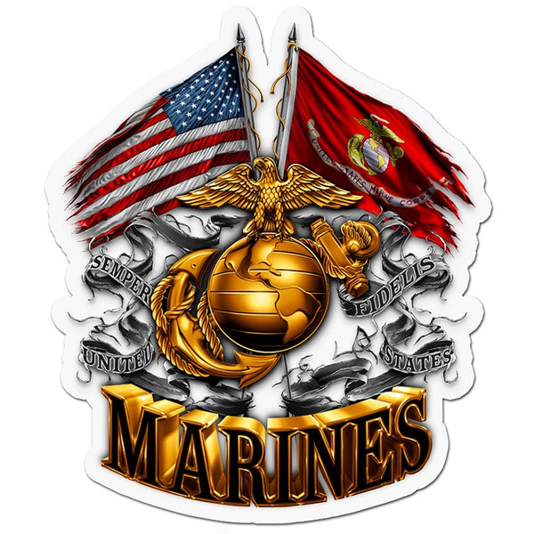 Double Flag Marines Decal