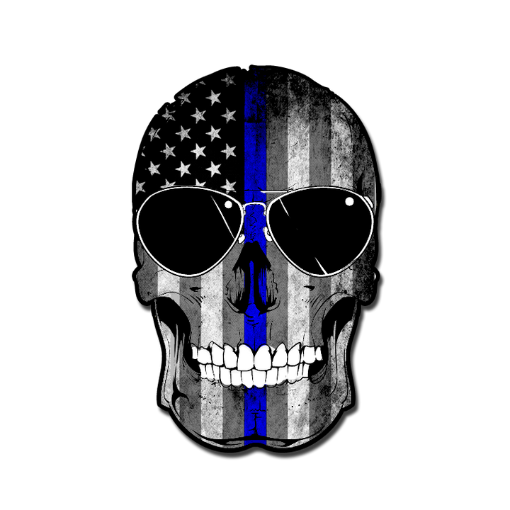 Blue Line Flag Skull Decal